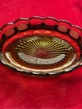 Vintage Fostoria Green Coin Oval Bowl